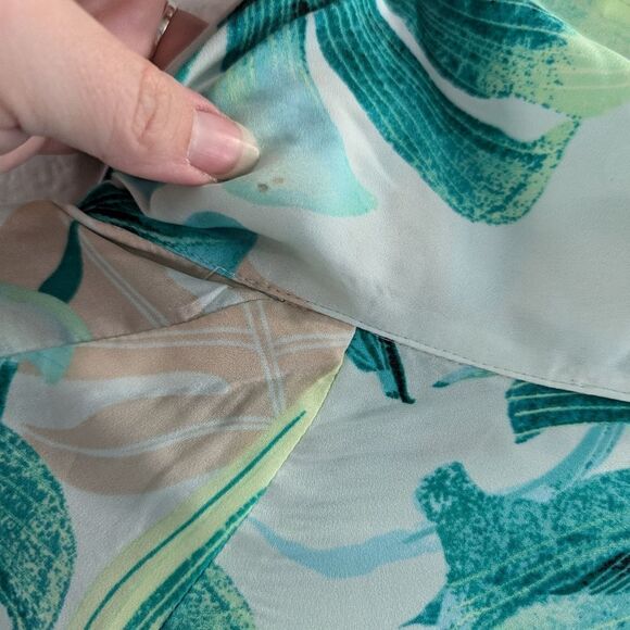 Chicos black label green white palm print open front kimono top coverup M/L - Picture 8 of 8